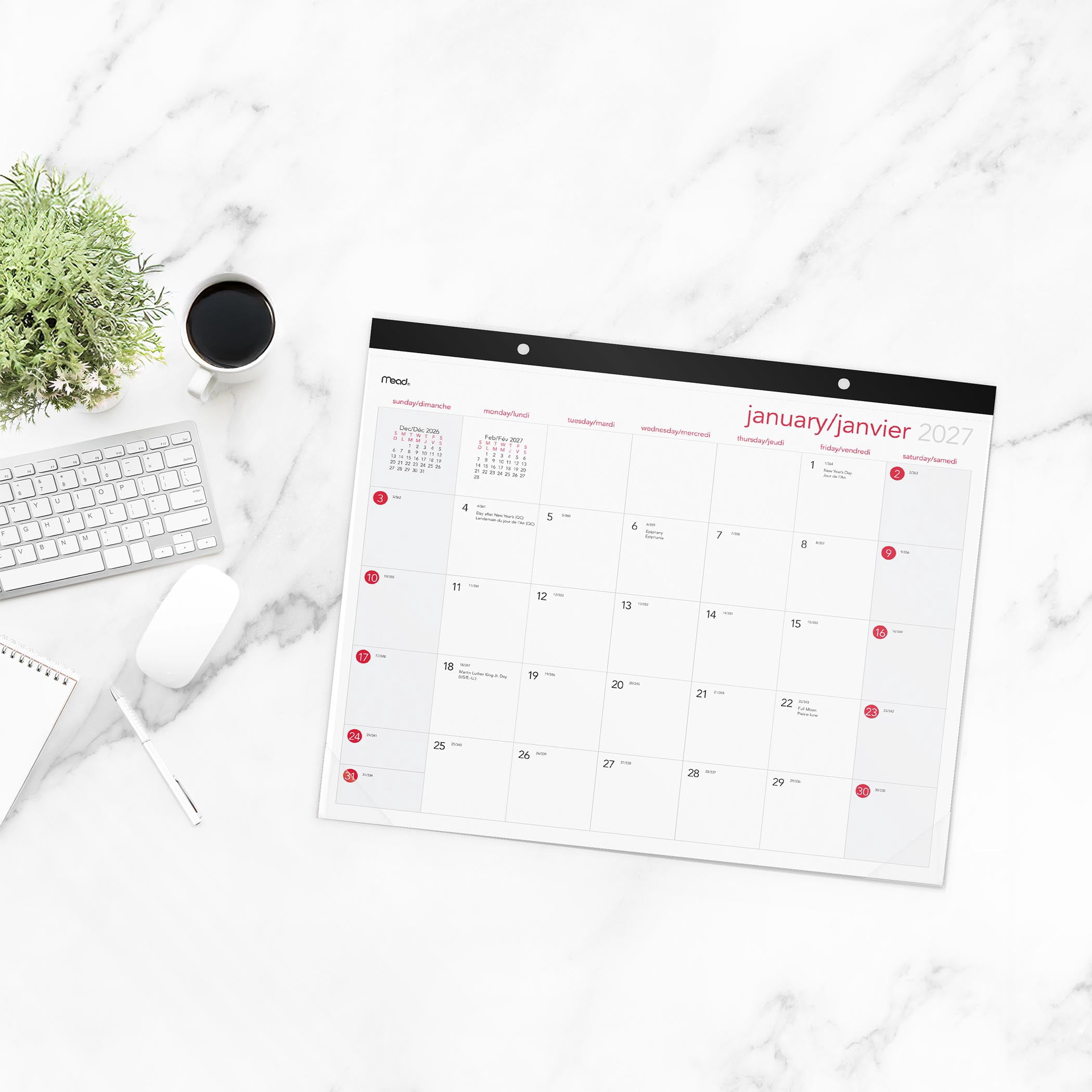 Calendrier mensuel de bureau en papier At‑A‑Glance® Grand format 2027, 19 3/4 po x 17 po