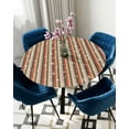 thumbnail image 5 of Christmas Table Cloth, Round Fitted Tablecloths with Elastic Edge, Red Green Beige Striped Snowflake Xmas Wipeable Waterproof Table Cover for Kitchen Wedding 55-60 Inches, 5 of 6