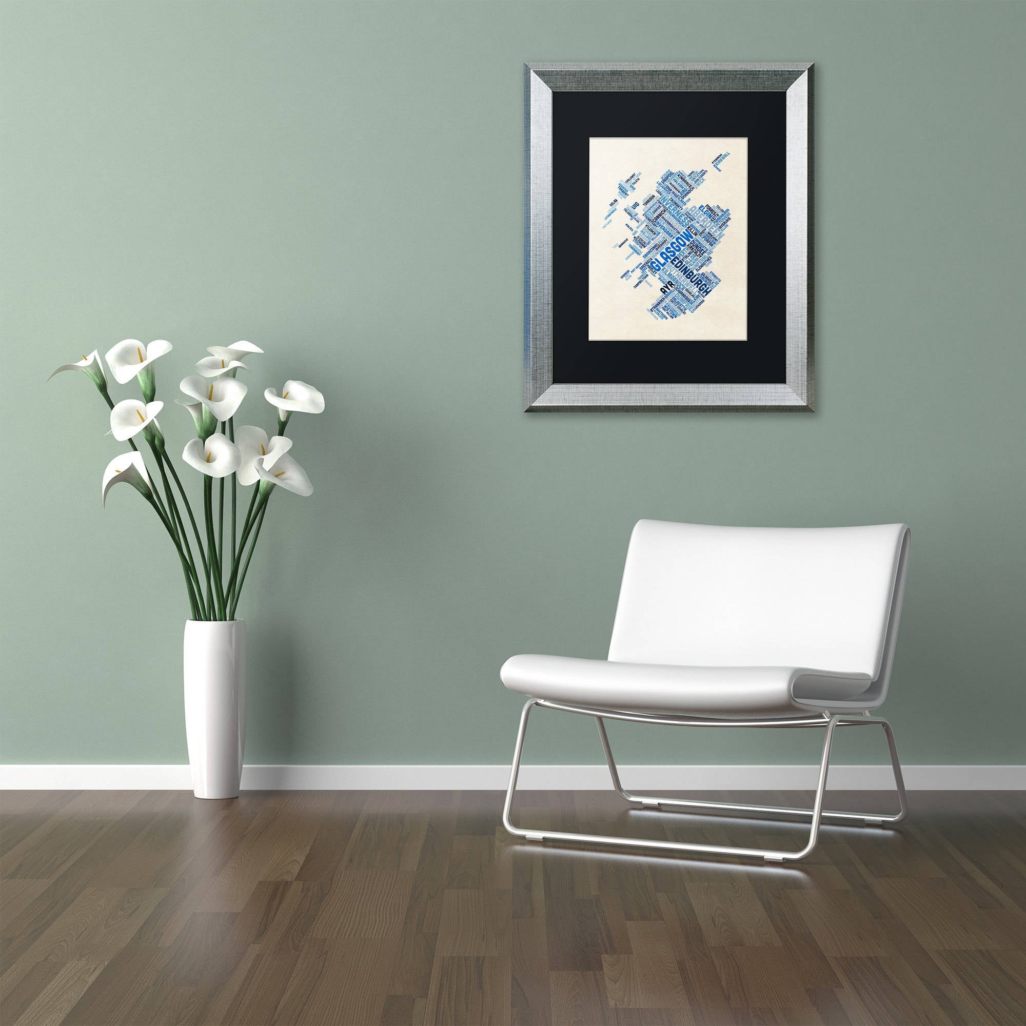 Trademark Fine Art "Scotland Typography Text Map 5" Canvas Art by Michael Tompsett, Black Matte, Silver Frame