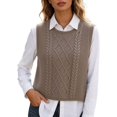 thumbnail image 3 of Unir Womens Vests Casual Solid Cable Knit Crew Neck Cropped Split Hem Polyester Sleeveless Sweater Vest Daily Basic Waistcoat S-XXL Cozy Wear 1Pc, 3 of 7