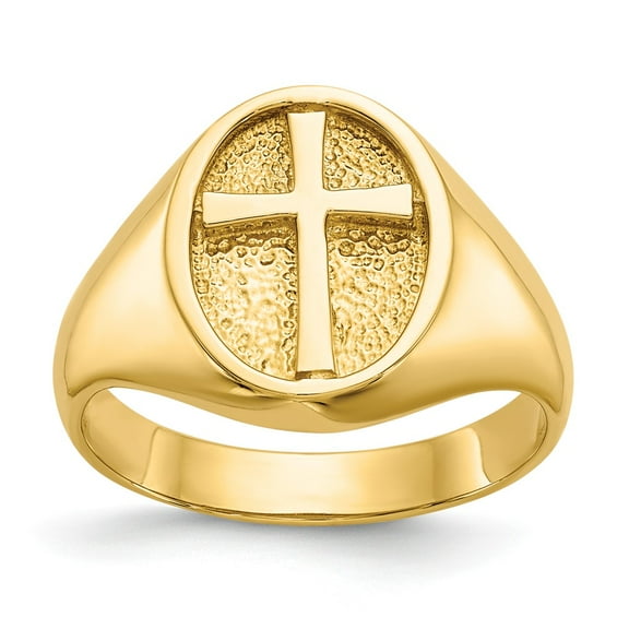 14K Yellow Gold Ring Band Themed Polished Eternal Life Cross