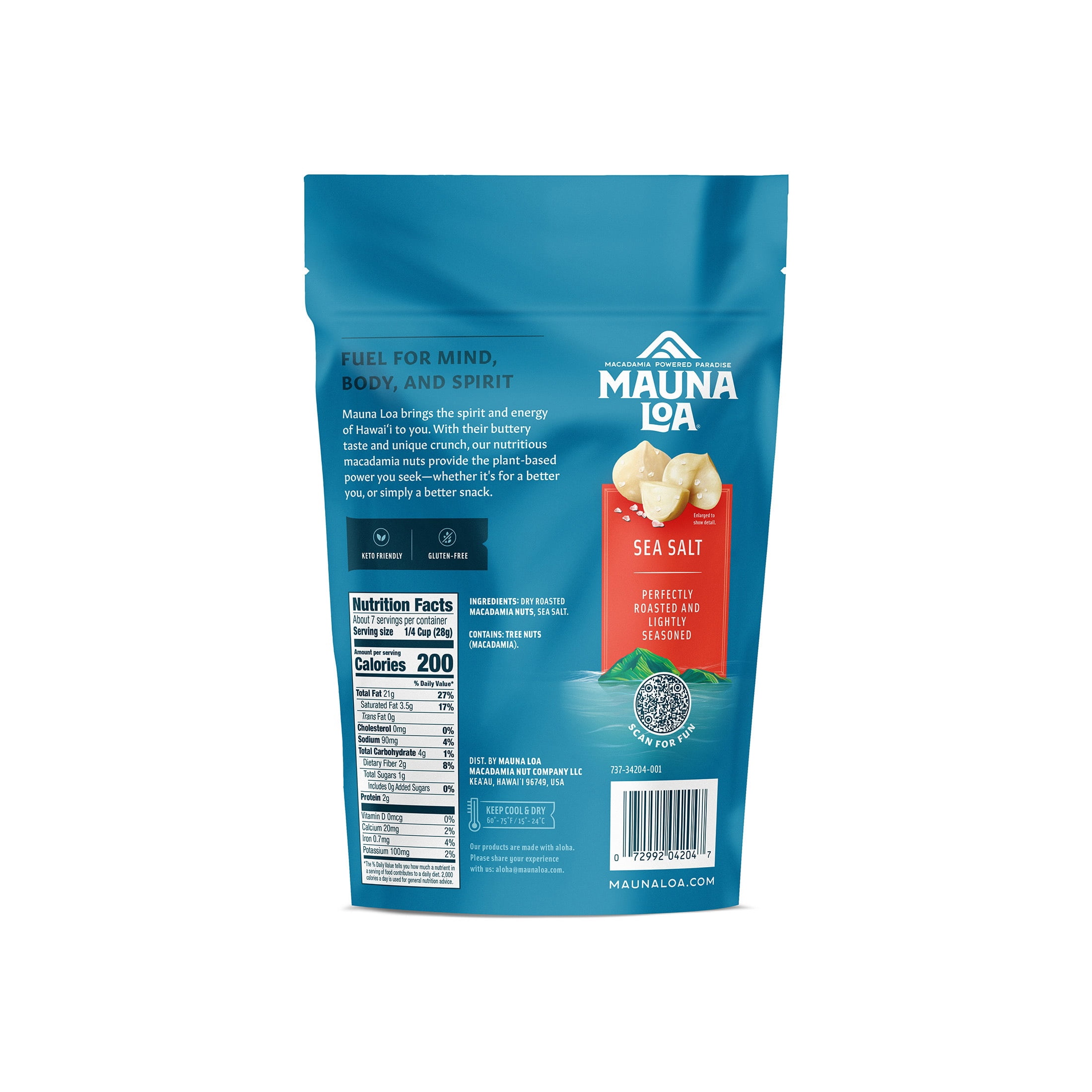 Mauna Loa Sea Salt 100% Hawaiian Grown Macadamia Nuts 7oz Bag