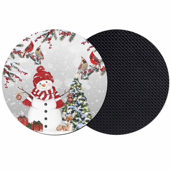 Grey Snowman Christmas Coasters Set of 2, Absorbent Coasters for Drinks, Xmas Tree Branch Birds Coaster for Desk Coffee Table Protection, Home Decor House Warming Gifts 4"