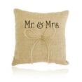 thumbnail image 4 of WHAMVOX Brown Burlap Wedding Ring Pillow with Ribbon and Strap for Ring Bearer 15x15cm, 4 of 6