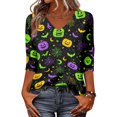 thumbnail image 4 of Women Halloween 3/4 Sleeve Tops Funny Halloween Graphic Tee Fall Winter Loose Fit Tops, 4 of 6