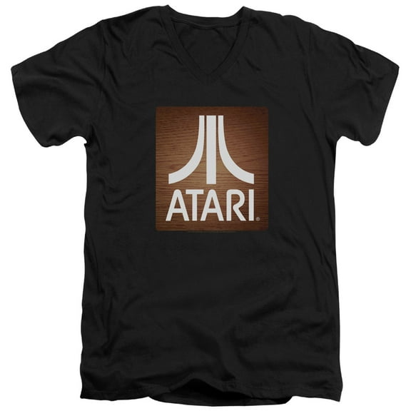 Atari Classic Wood Square S/S Adult V-Neck T-Shirt 30/1 T-Shirt Black