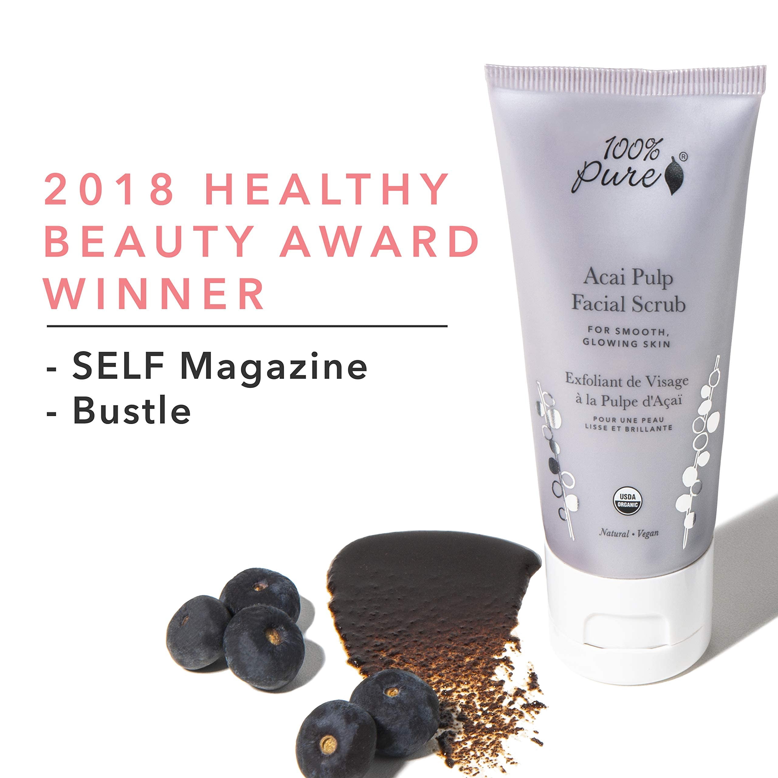 100% PURE Acai Pulp Facial Scrub, Exfoliating, Organic Face Wash (2 Fl Oz)