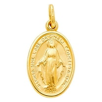 Precious Stars 14K Yellow Gold Miraculous Medal Virgin Mary Pendant - No Chain, Pendant Only