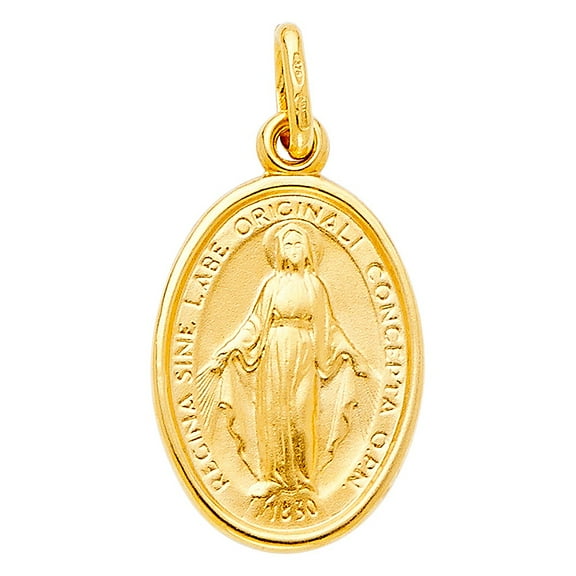 Precious Stars 14K Yellow Gold Miraculous Medal Virgin Mary Pendant - No Chain, Pendant Only