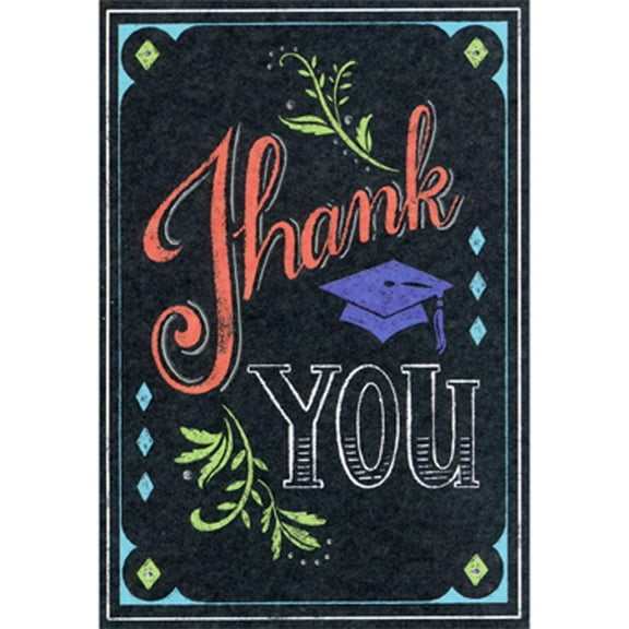 Designer Greetings Thank You: Blue Cap, Blue Diamonds and Chalk Lettering on Black Package of 8 Graduation Thank You Notes