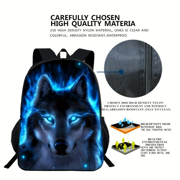 Unbrand Children s 3d Wolf Backpack Casual 17in School Bag For Boys Pink One Size