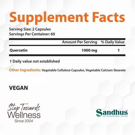 Sandhus Quercetin 1000mg per Serving, Dietary Supplement, Respiratory Health 120 Cap