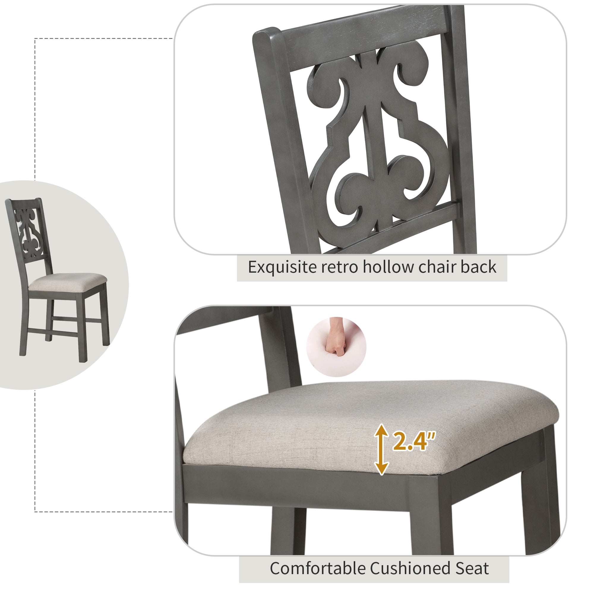 Harper & Bright Designs 5 Pieces Wooden Round Dining Table and Chair Set with Special-shaped Legs and an Exquisitely Designed Hollow Chair Back for Dining Room