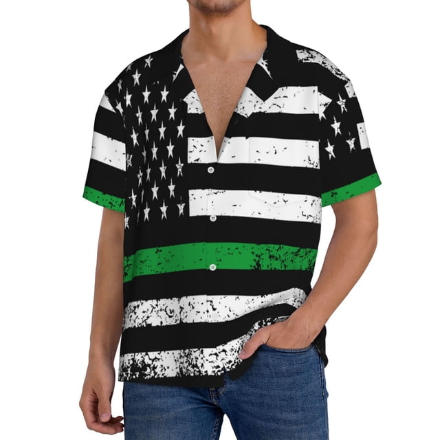 Balery American Flag Camisa Casual de Manga Corta con Botones para Hombre, Texturizada, Estilo Cubano, para Playa, Verano-X-Large