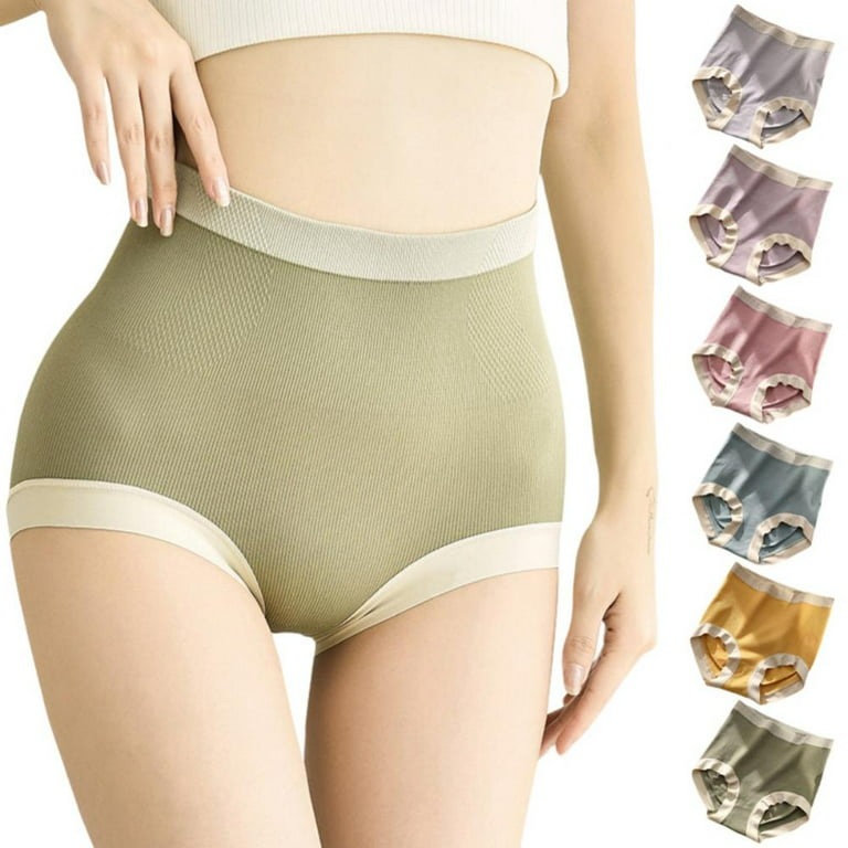 6-Pack Women Seamless Full Coverage Briefs Ribbed Underwear High Waisted  Soft Hipster Panties 