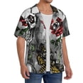thumbnail image 4 of KLL Skulls Roses Print Men's Shirt Short Sleeve Button Down Summer Cuba Beach Shirts- Large, 4 of 7