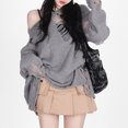 thumbnail image 3 of Suéter holgado informal con hombros descubiertos de estilo coreano para mujer, suéter hueco de manga larga para primavera y otoño, a la moda para mujer, 3 of 5