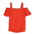 thumbnail image 2 of bar III Womens Fringed Trim Knit Blouse, Orange, X-Large, 2 of 2