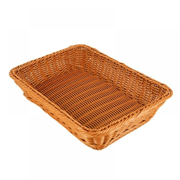Woven Basket Tray, Rattan Serving Trays Wicker Bread Baskets Rectangular Platters for Fruit, Vegetables, Breakfast, Drinks, Snacks, Dining Coffee Table