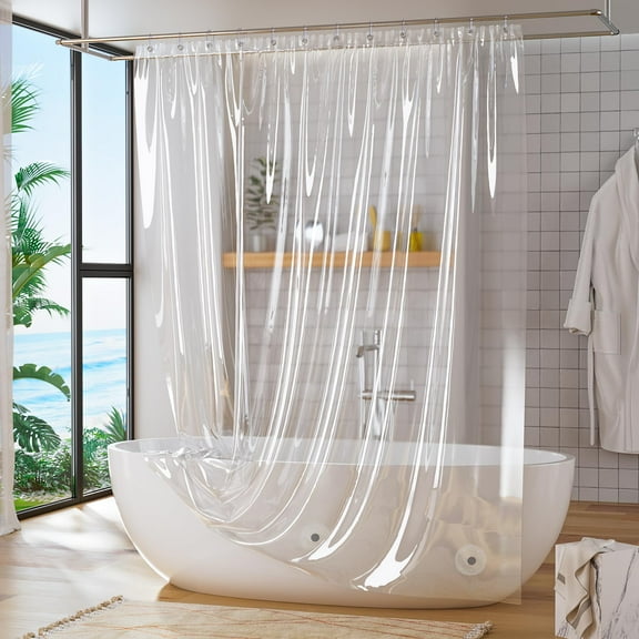 Waterproof Clear Shower Curtain Liner, 72 x 72 PEVA Plastic Bathroom Liner with Magnetic Hem and Rustproof Grommet Holes