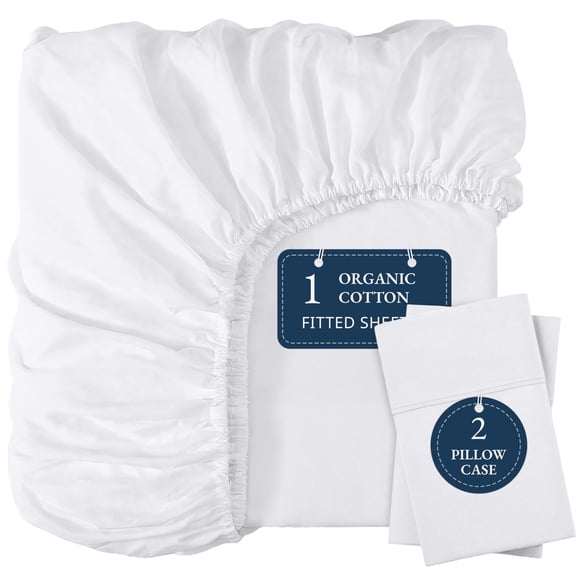 Sábana bajera ajustable LANE LINEN, tamaño completo, 100% algodón orgánico, color blanco