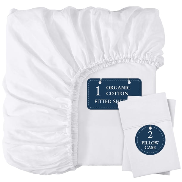 Sábana bajera ajustable LANE LINEN, tamaño completo, 100% algodón orgánico, color blanco
