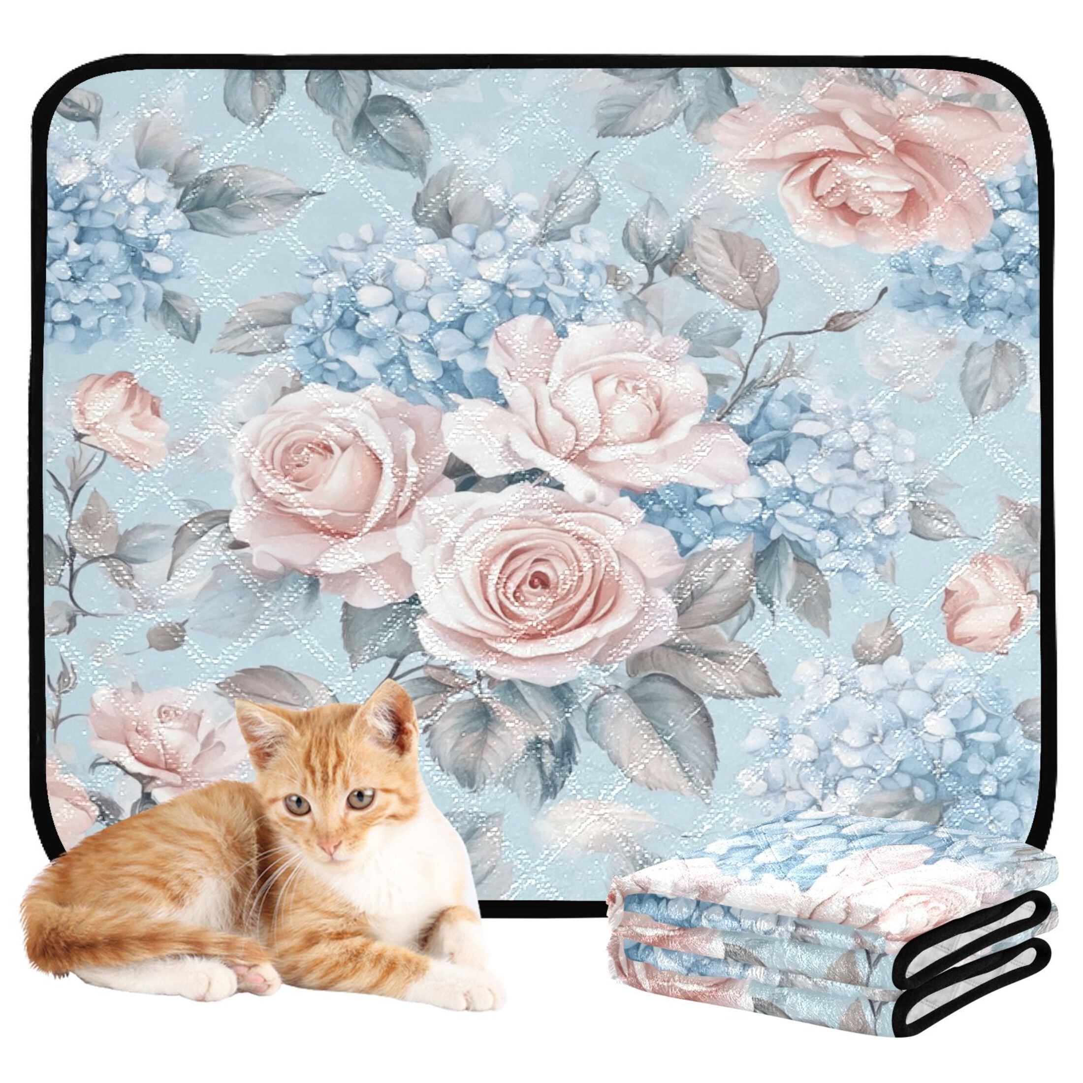 Qxltty Light Pink Rose Pattern Cat litter Pads Pet Set of 2 Diaper Mats Center Anti-leakage Layer Absorbent Soft and Comfortable