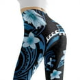 thumbnail image 5 of DISNIMO Polynesia Hibiscus Printed High Waisted Leggings Tummy Control Yoga Pants Leggings, Stretch Workout Yoga Pants for Sport, Black and Blue, XL, 5 of 6
