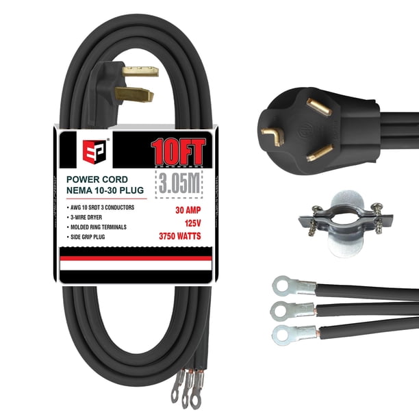 Cable de secado EP 10 pies 10/3 SRDT 30 amperios 125/250 V NEMA 10-30 negro