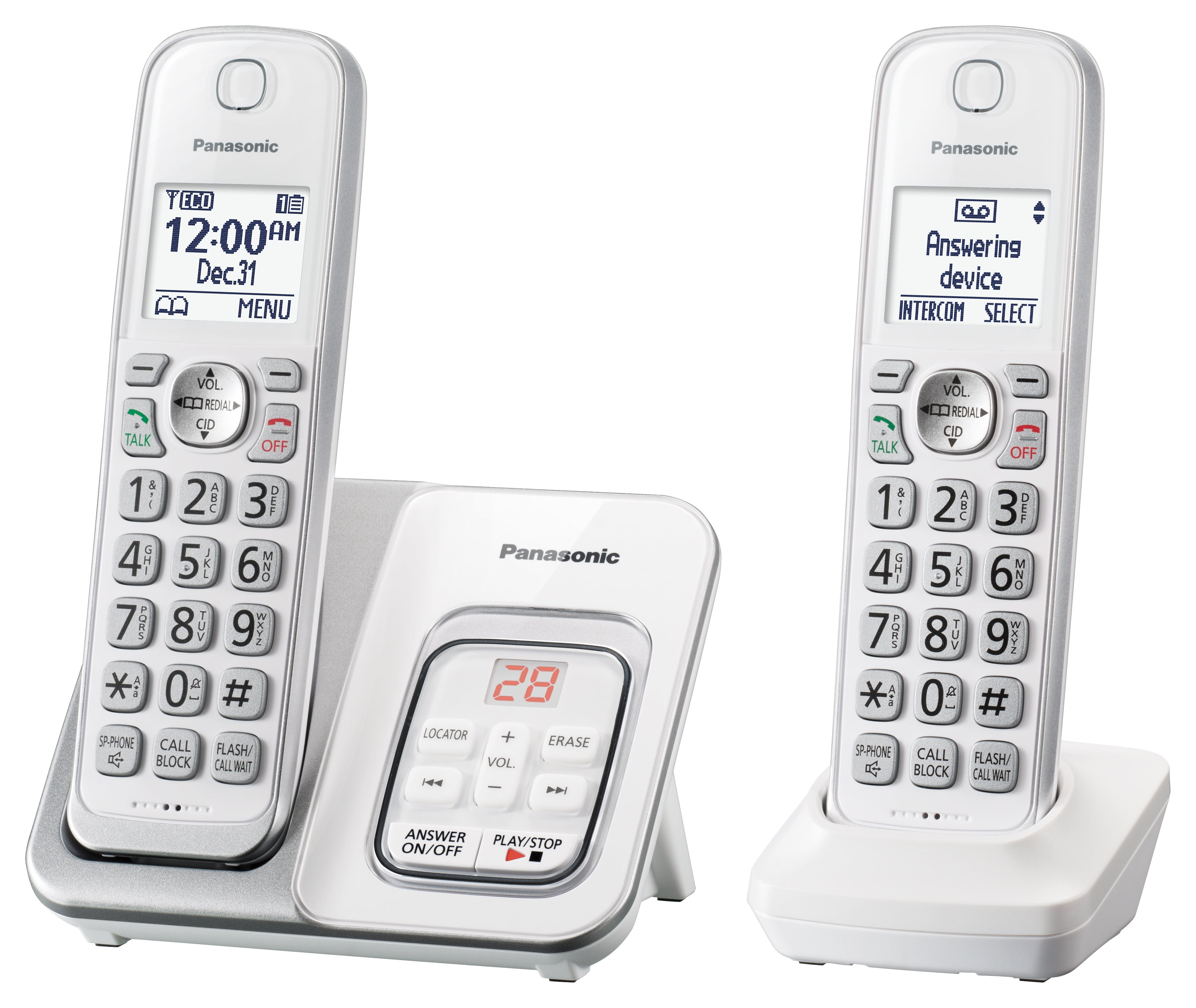 Panasonic Cordless Phone with 2 Handsets, Call Block & Answering Machine - KX-TG3812W