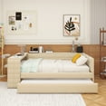 thumbnail image 4 of Full Size Upholstered Platform Bed with Storage Shelves, Desk, Charging Station and Trundle, Beige, 4 of 15