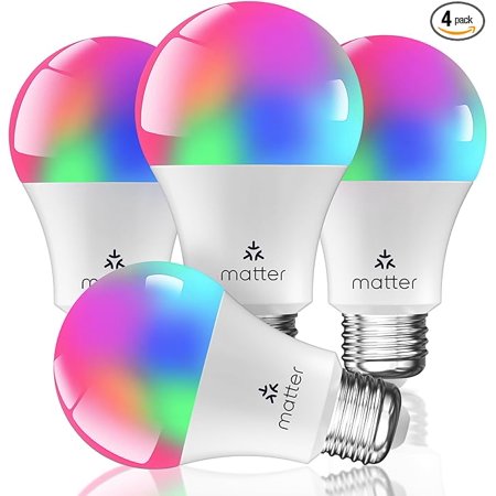 PARTPHONER Matter Smart LED Light Bulb Work with Google Home/Alexa/Apple Home/SmartThings/Siri, A19 E26 800LM Color Changing Light Bulb with Music Sync, Smart Home Integration, 2.4Ghz WiFi 4 Pack