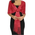 thumbnail image 2 of siminsem Sequin Sparkling Evening Shawl for Women Bridal Cape Metallic Pashmina Wrap Fringed Scarf Cover Up Trendy Wedding Party Dressy Glamorous Stole 1 Pack, Red,One Size, 2 of 4