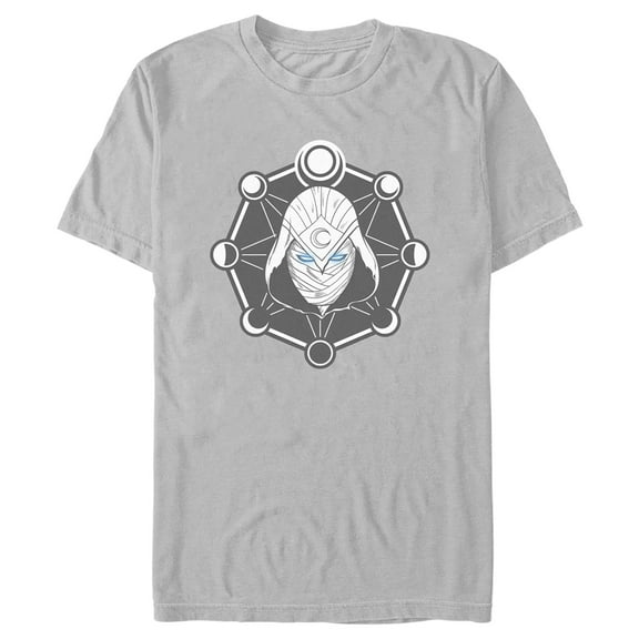 Men's Marvel: Moon Knight Mask and Moon Phases  Graphic Tee Silver Medium