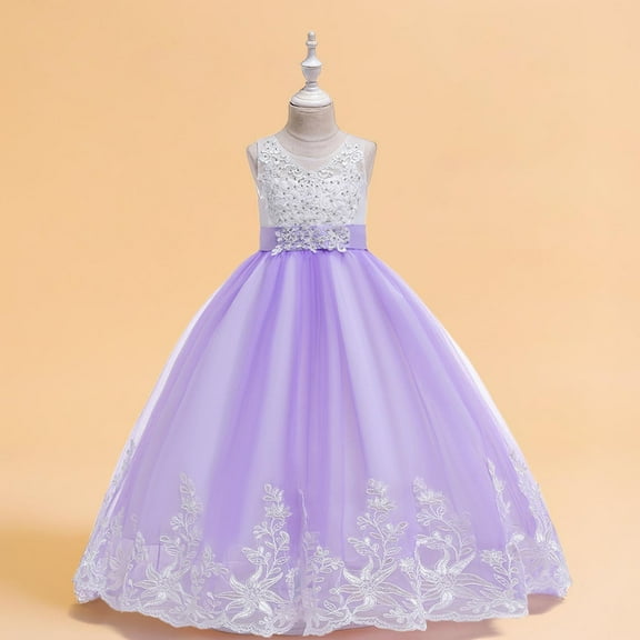 Pejock Girls Beaded High-Low Pageant Dress - Embroidered Back Mesh Princess Gown, Sleeveless Round Neck Flower Girl Wedding Attire Ages 4-18 Size 110-170