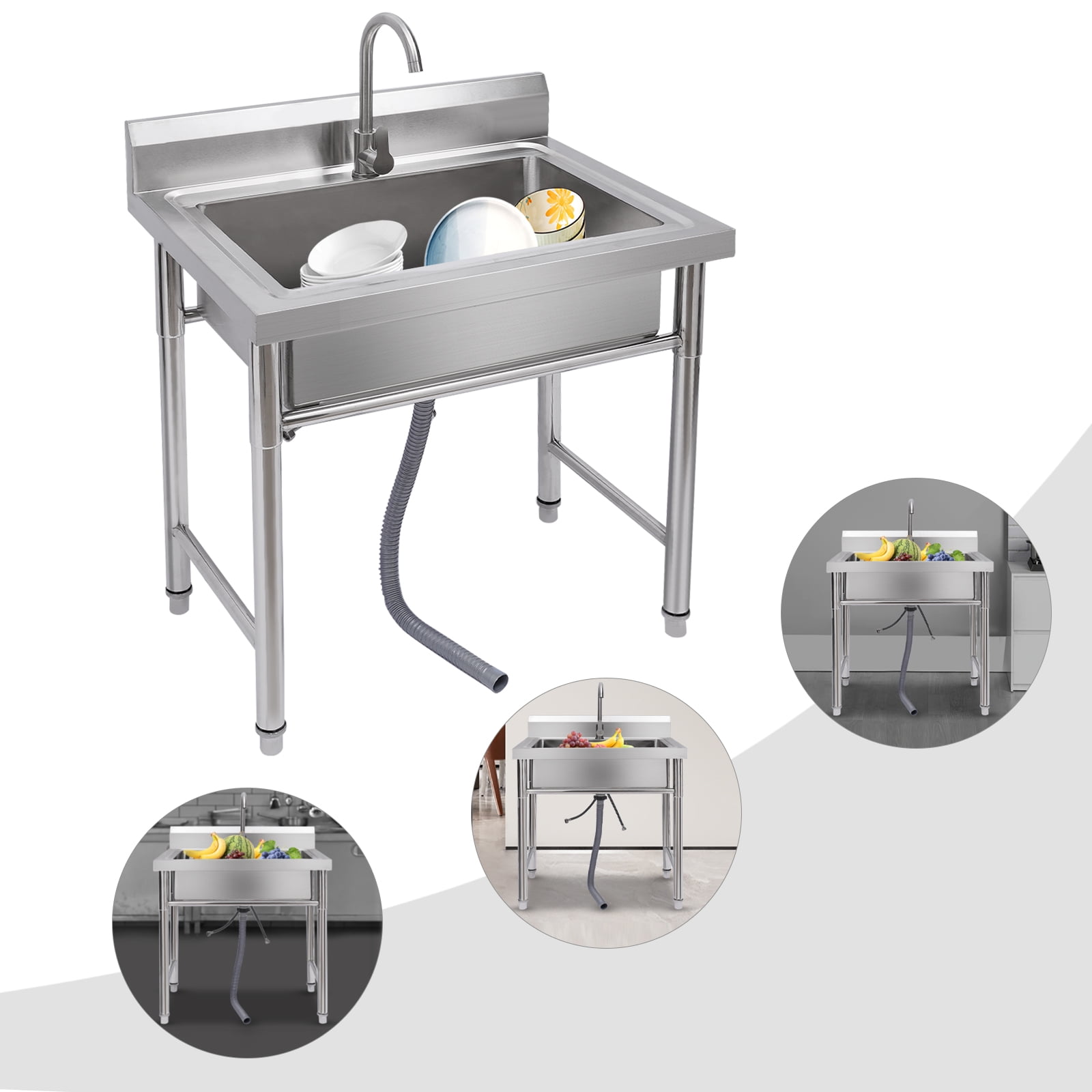 Dwellnix Heavy-Duty Utility Sink, Stainless Steel Folding Sink with Faucet and Large Capacity, Ideal for Kitchen, Laundry, and Outdoor Applications