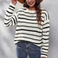 thumbnail image 2 of Buigttklop Sweaters for Women Women'S Round-Neck Stripe Splicing Recreational Pullover Knitting Sweater Long Sleeve Tops Beige, 2 of 6