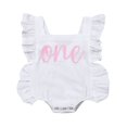 thumbnail image 1 of Newborn Baby Girl First Birthday Outfit Ruffle One Print Backless Jumpsuit Bodysuit, 1 of 4