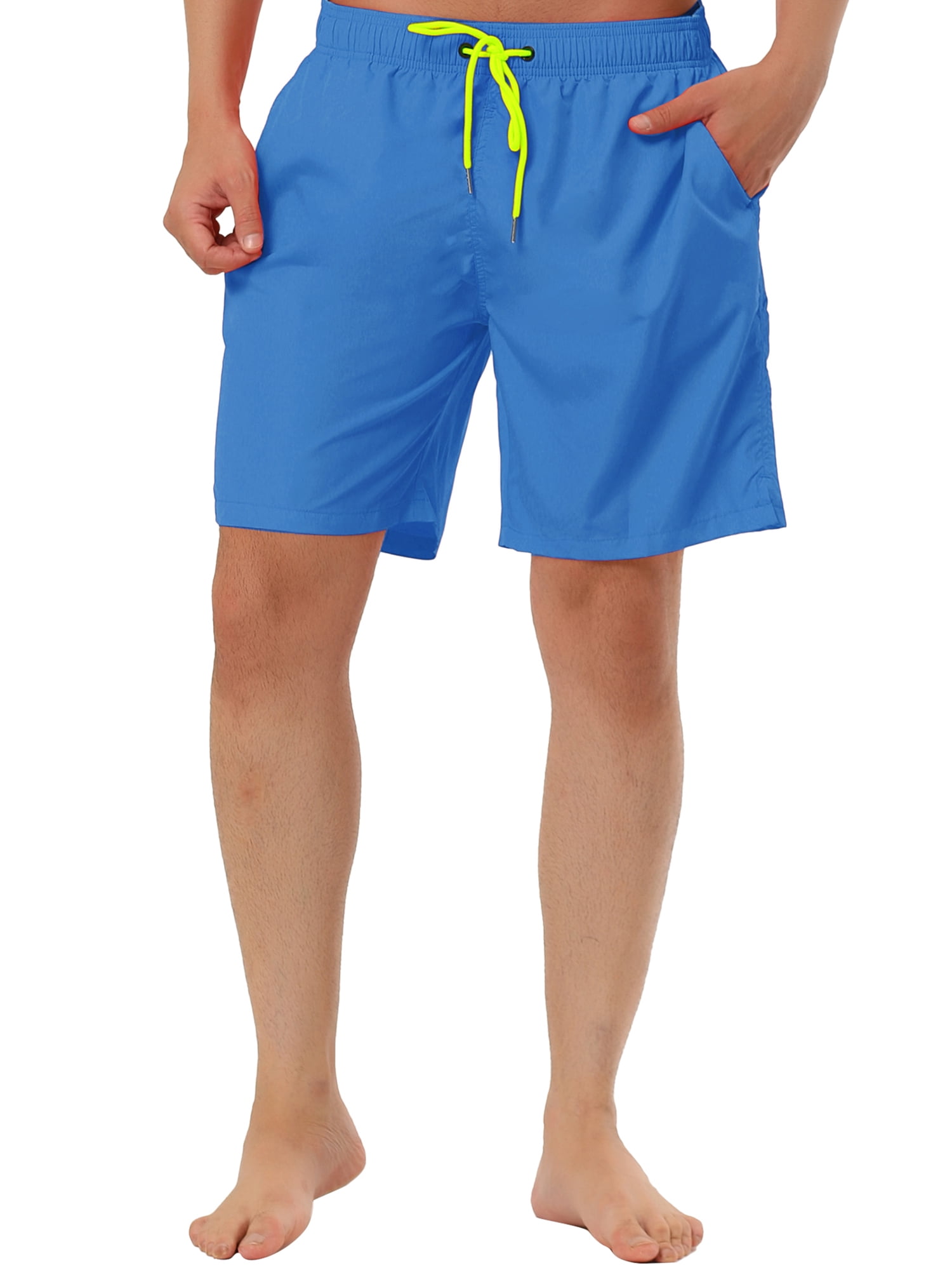 Unique Bargains Men's Holiday Beach Elastic Waistband Surfing Mesh Lining Swim Shorts 36 Blue