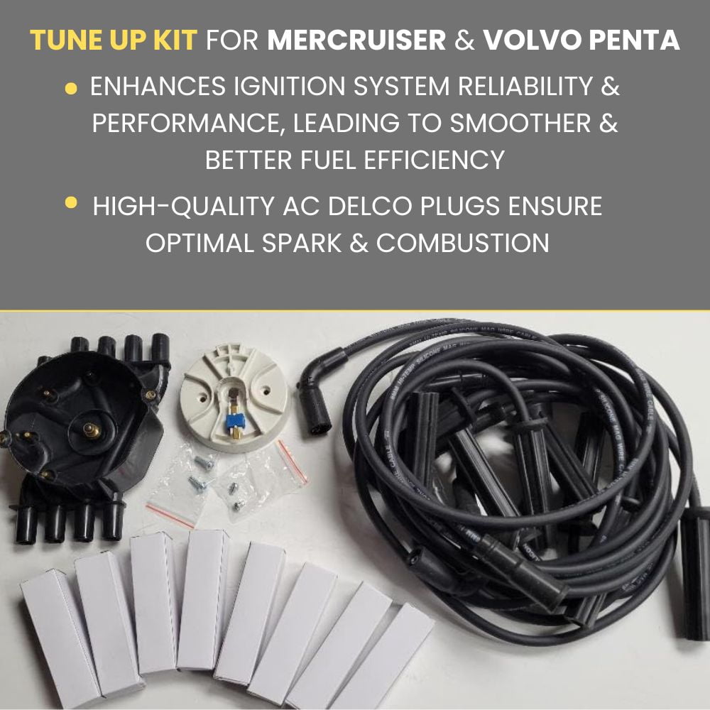 Distributor Cap, Rotor, Spark Plug Wires and AC Delco 41-993 Plugs. Tune up kit for Mercruiser 5.0 5.7 MPI MAG and Volvo Penta 5.0 5.7 GI GXI by FASWORX