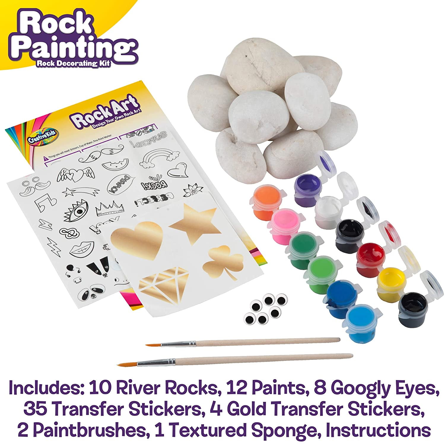 Dezzys Workshop Rock Painting Kit for Kids - Arts & Crafts Supplies Set for Girls & Boys Ages 6-12 - Educational Art Supplies for Painting Rocks, Fun
