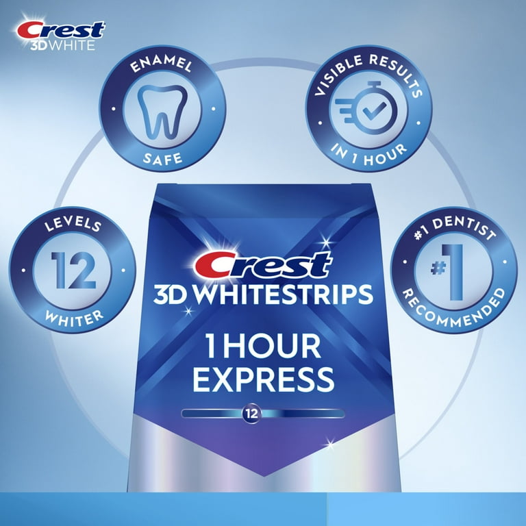 Crest 3D Whitestrips Enamel Safe Tooth Whitener Kit, 1 Hour