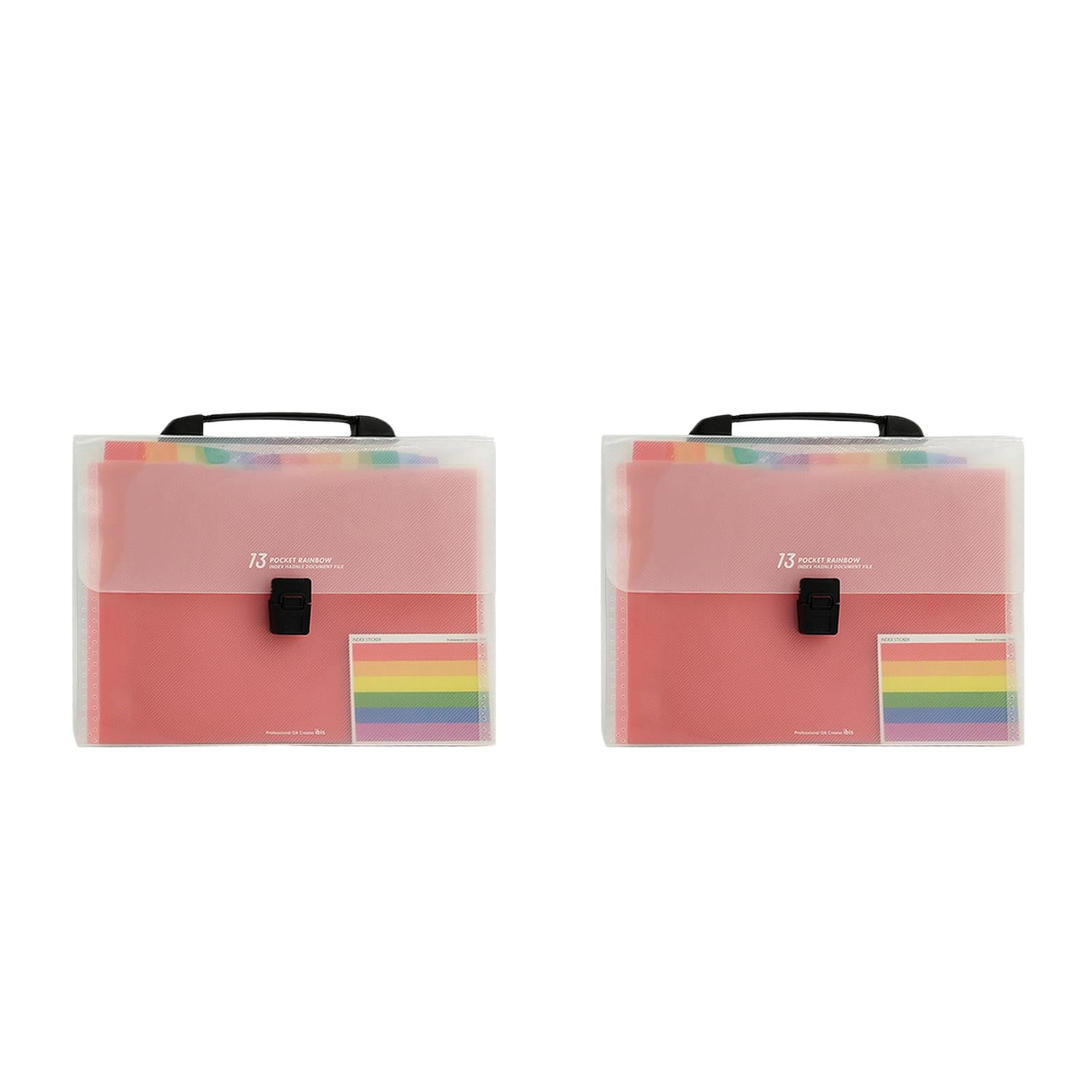unbranded 2pcs 13 Pockets A4 Expanding Accordion File Folder Buckle Closure Carrying Handle Plastic File Foldrs