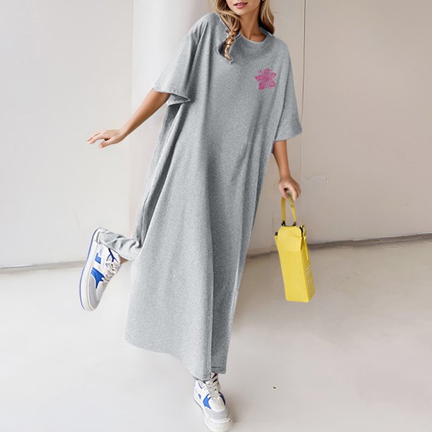 WILLBEST Vestidos con Curvas para Mujer, Vestido Largo Holgado Informal de Verano con Estampado de Manga Corta para Mujer Grande