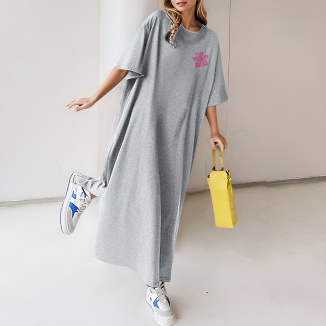 WILLBEST Vestidos con Curvas para Mujer, Vestido Largo Holgado Informal de Verano con Estampado de Manga Corta para Mujer Grande
