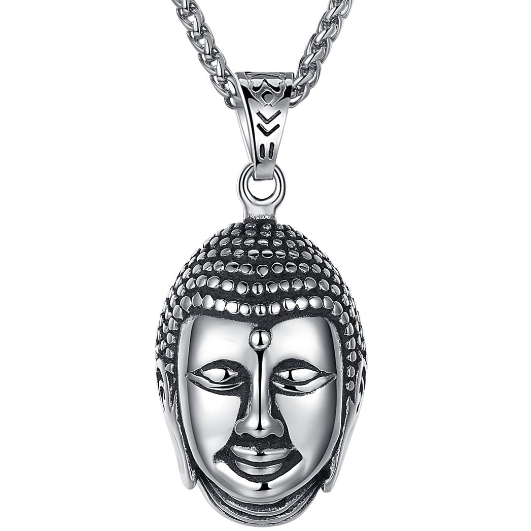 Details about   Vintage Hot Stainless Steel Silver Gold Black Buddha Head Pendant Men's Necklace 
