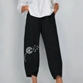 thumbnail image 4 of WREESH Womens Cotton Linen Pants Loose Print Solid Color Pocket Loose Pants Black, 4 of 5