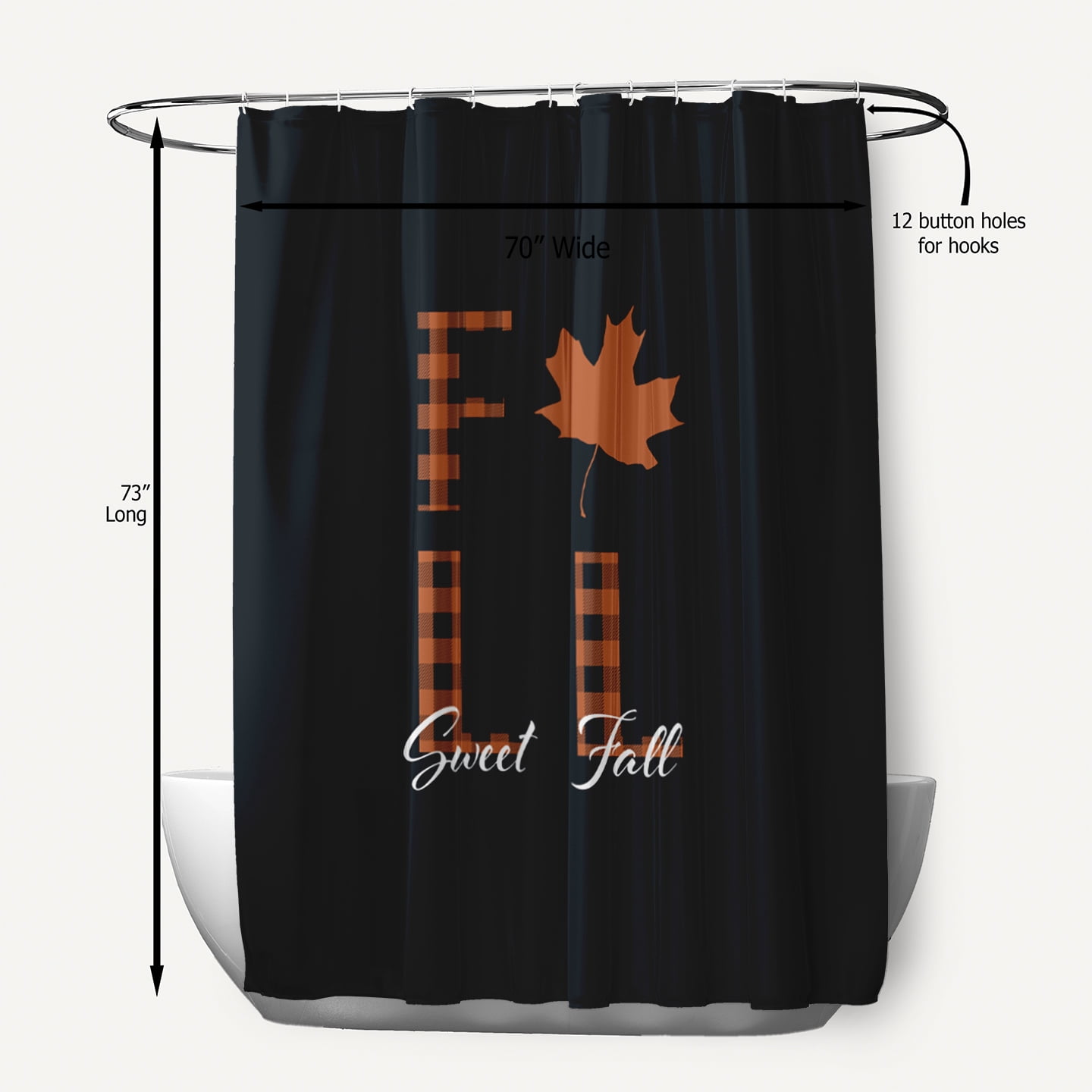 Simply Daisy 70" W x 73" L Sweet Fall Polyester Shower Curtain, Black [1 Ct]