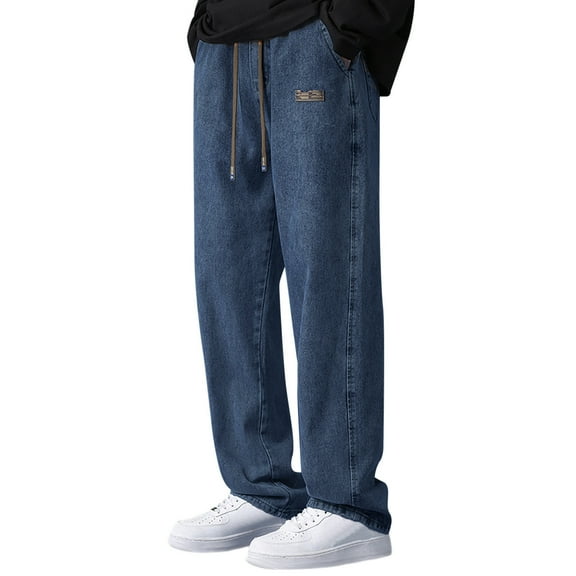 YUELONGHU Adult Men Casual Pants Black Cargo Pants Men Big and Tall Male Men's Jeans Comfort Stretch Denim Straight Leg Relaxed Elastic Waist Pocket Solid Color Jeans