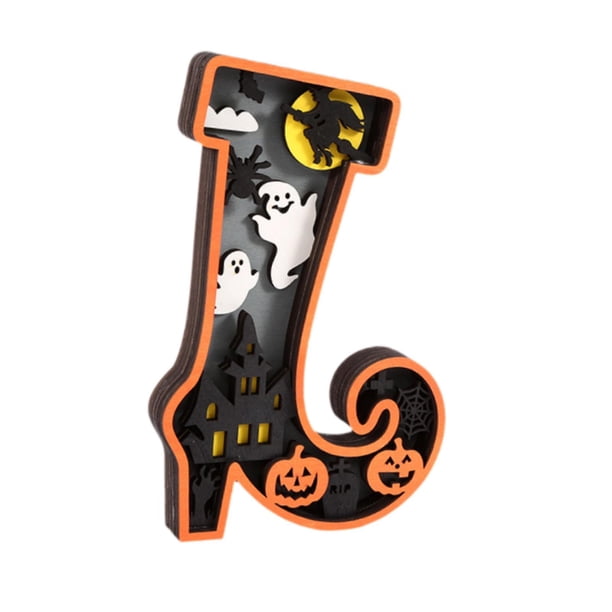 Adorno de madera de Halloween, estatua, con luz, colecciones de decoración de mesa, escultura, figura de Halloween para sala de estar Forma del zapato